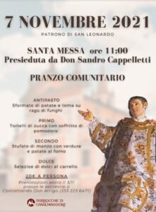 Locandina pranzo comunitario San Leonardo 2021